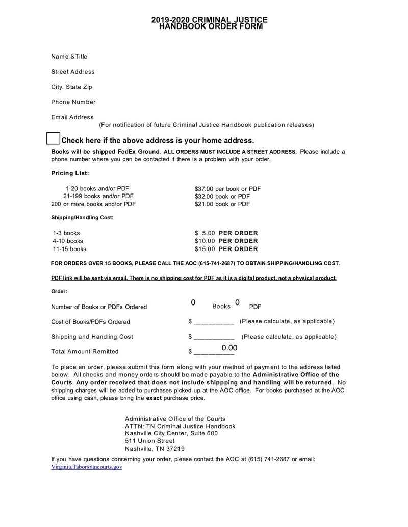 Large thumbnail of Criminal Justice Handbook Order Form - Dec 2019