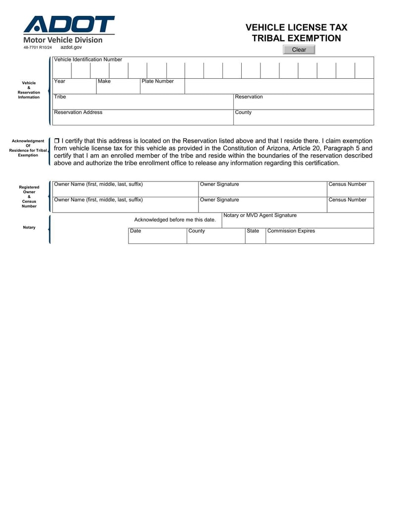 Large thumbnail of Vehicle License Tax Tribal Exemption - 2024