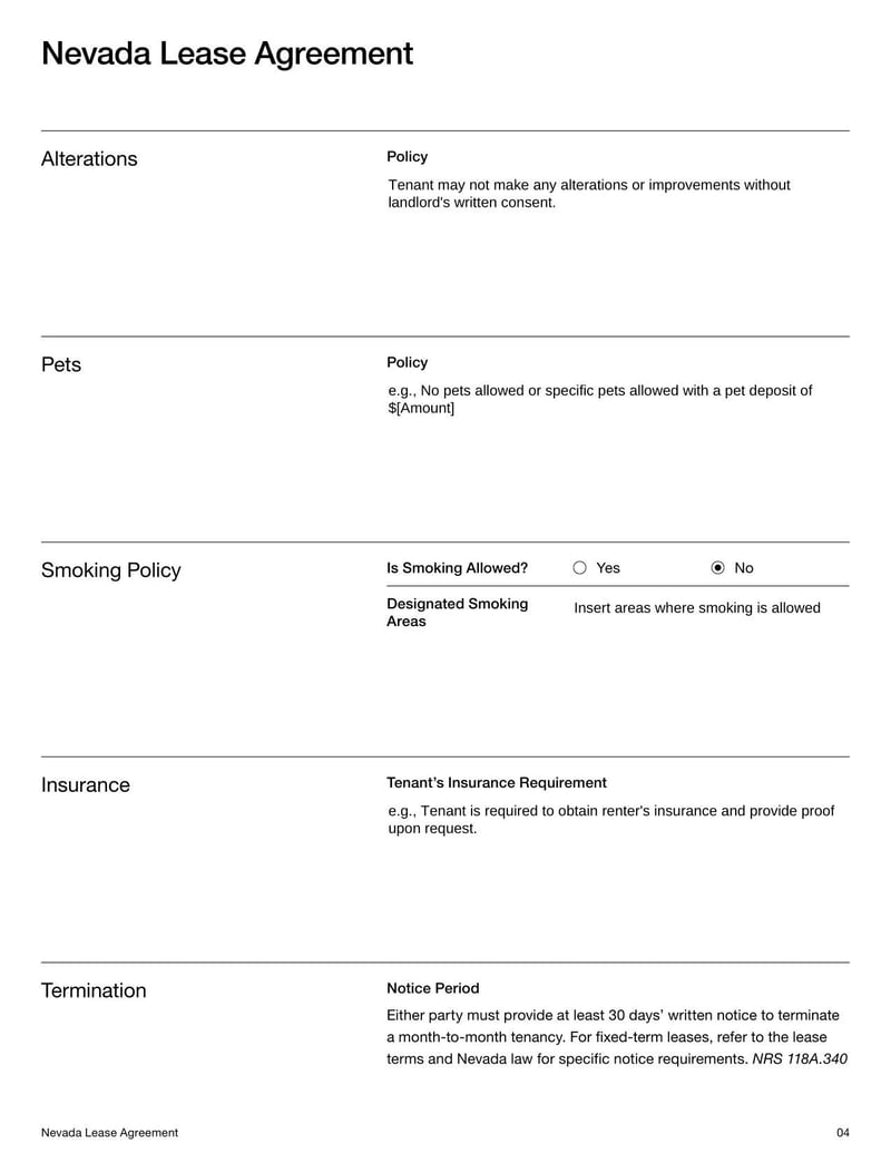 Large thumbnail of Nevada Lease Agreement Template