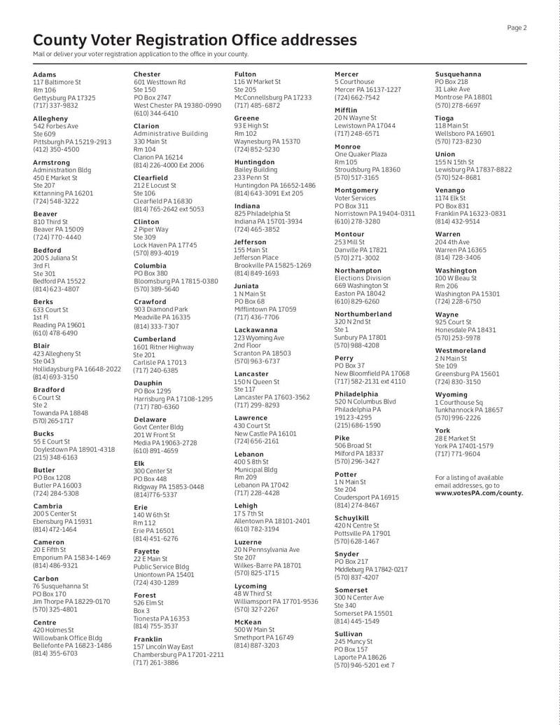 Large thumbnail of Pennsylvania Voter Registration Application Form - Dec 2019