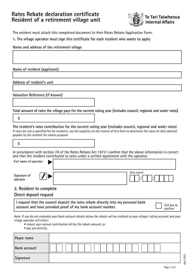 Retirement Village Resident Rates Rebates Certificate | Fill and sign ...