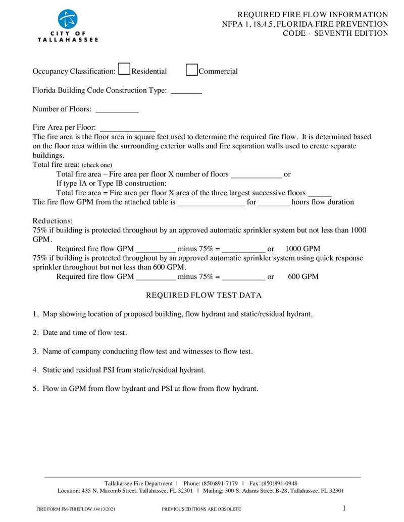 Large thumbnail of Required Fire Flow Information Form - Apr 2021