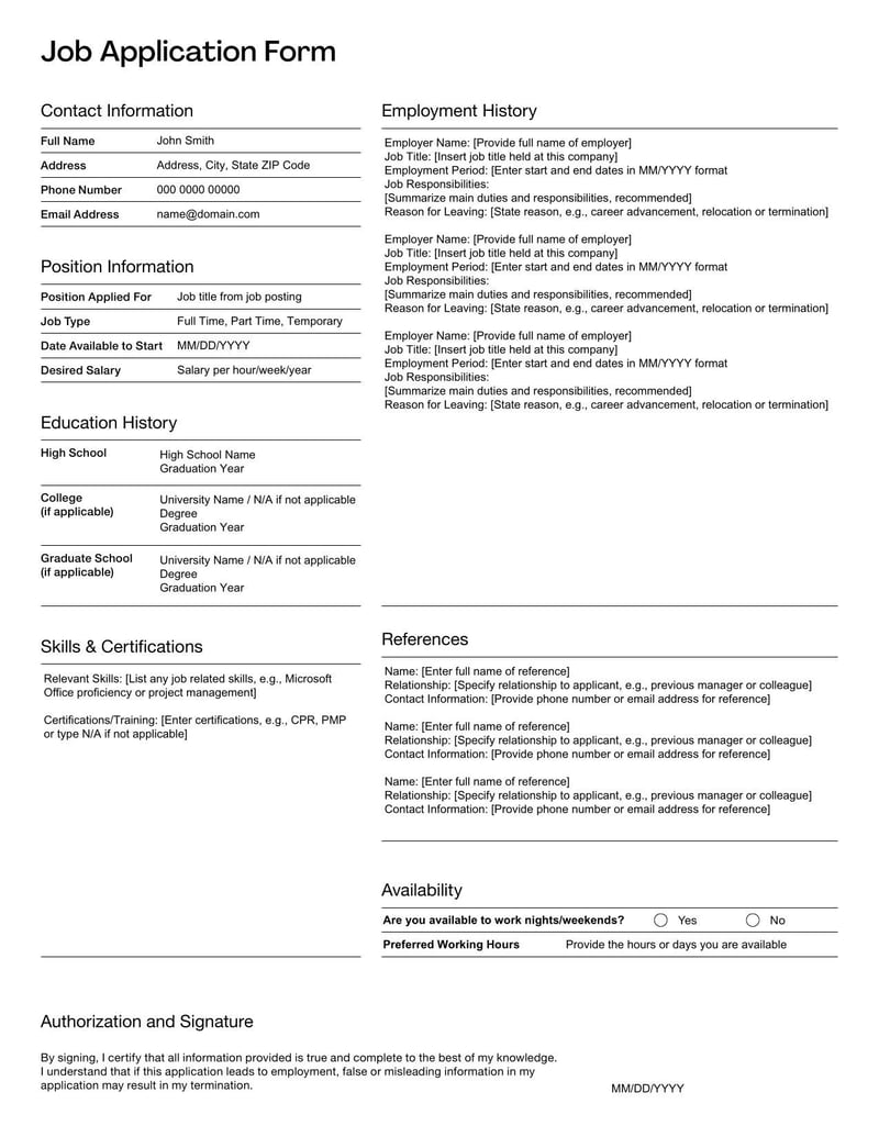 Job Application Form Fill and sign online with Lumin