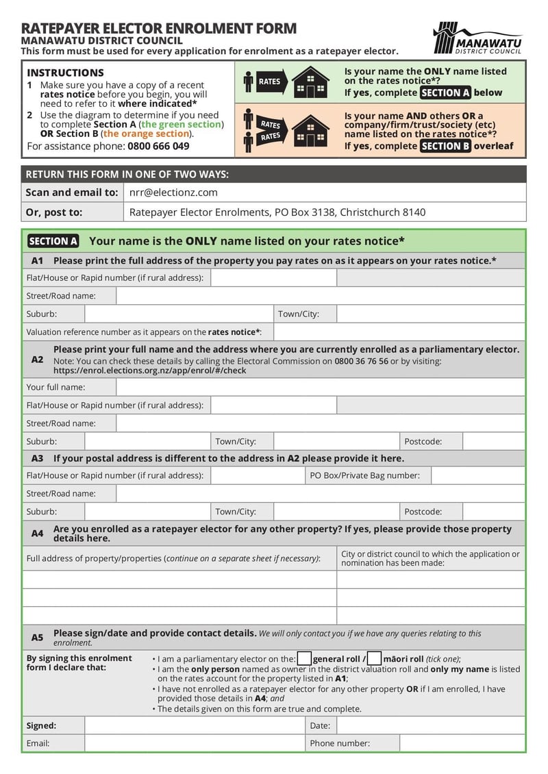 Thumbnail of Ratepayer Enrolment Form - Jul 2022 - page 0