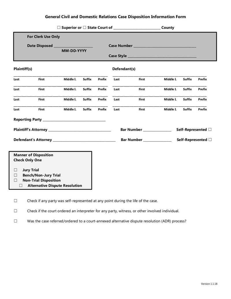 Large thumbnail of General Civil and Domestic Relations Case Filing Instructions - Dec 2017