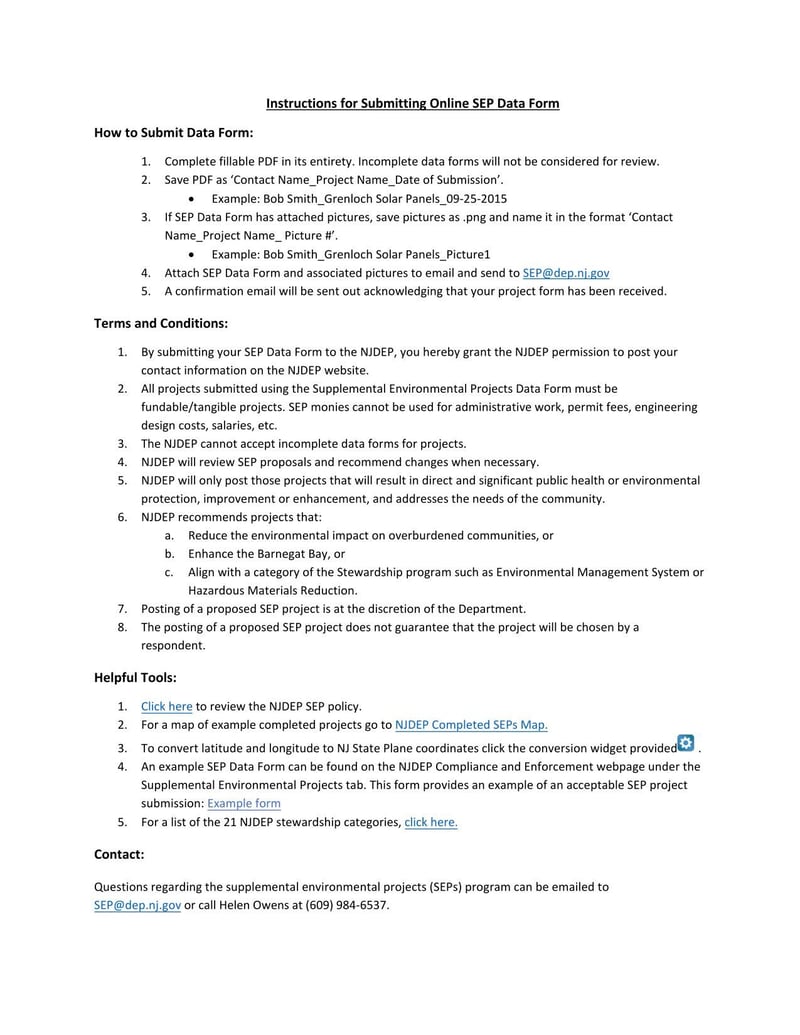 Large thumbnail of New Jersey Supplemental Environmental Project Data Form
