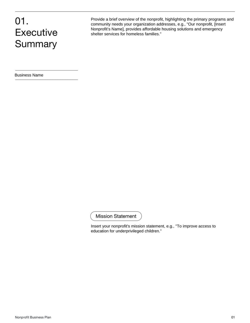 Nonprofit Business Plan Template for mission-driven organizations seeking funding and growth