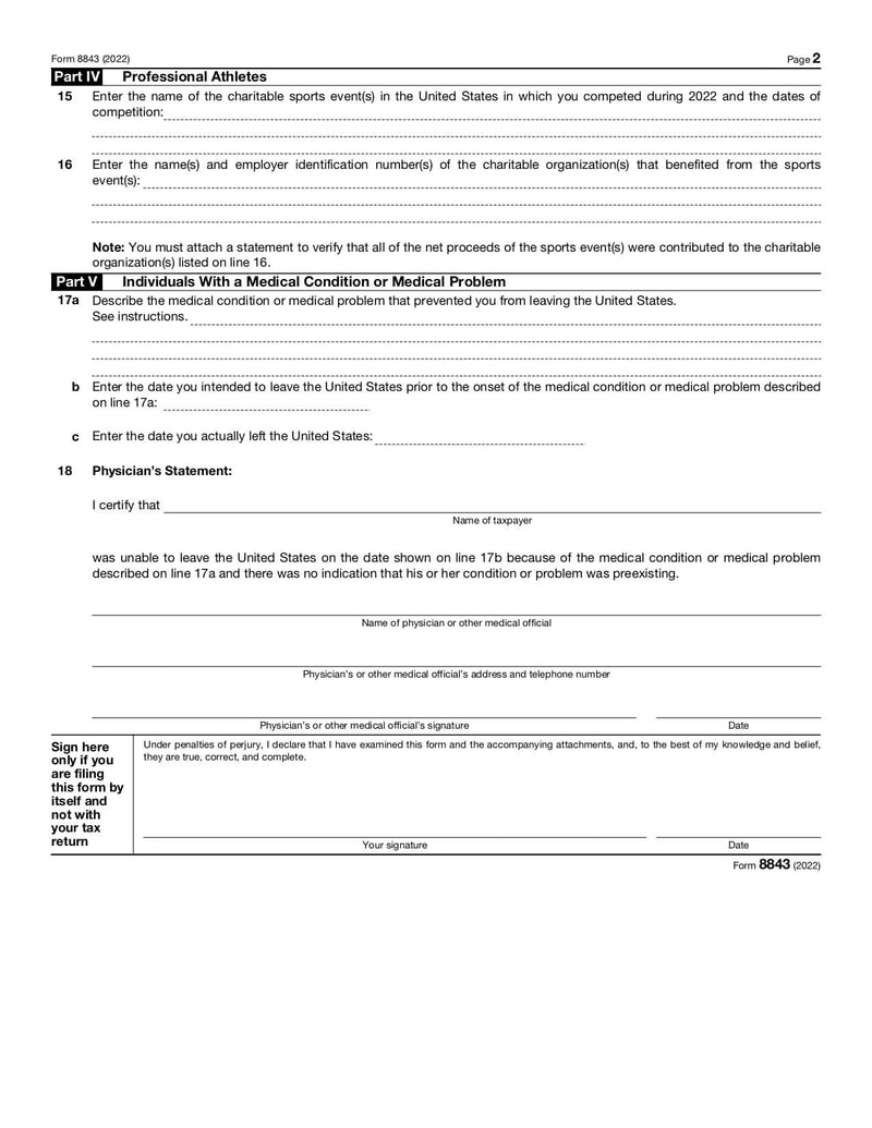 Large thumbnail of Form 8843 - Jan 2022