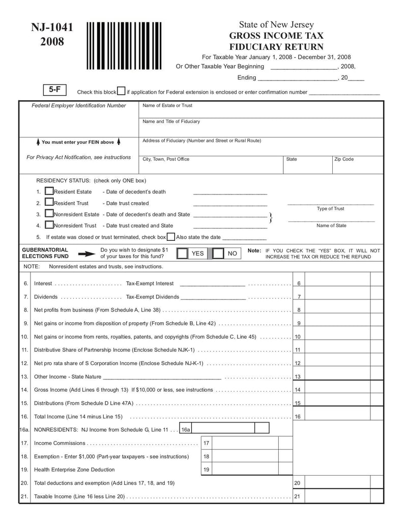 Large thumbnail of Form NJ-1041 - Oct 2018
