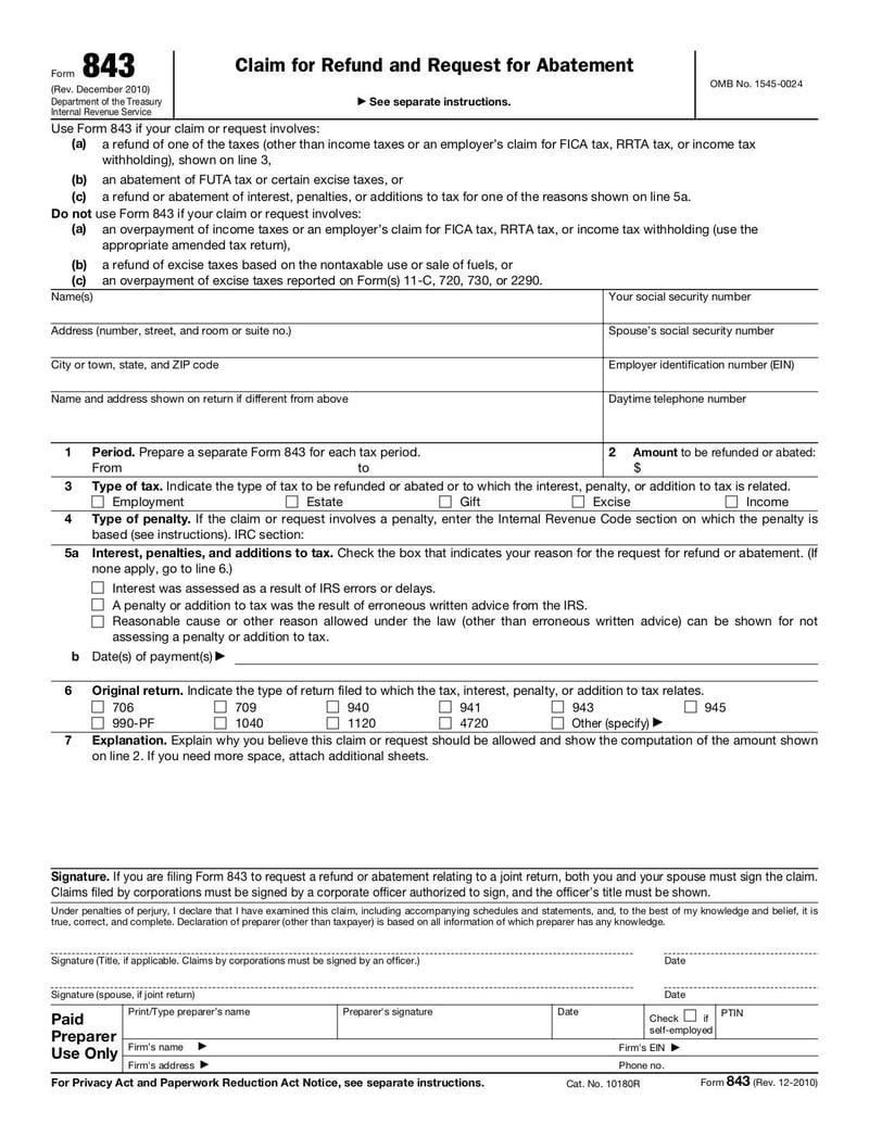 Large thumbnail of Form 843 - Dec 2010