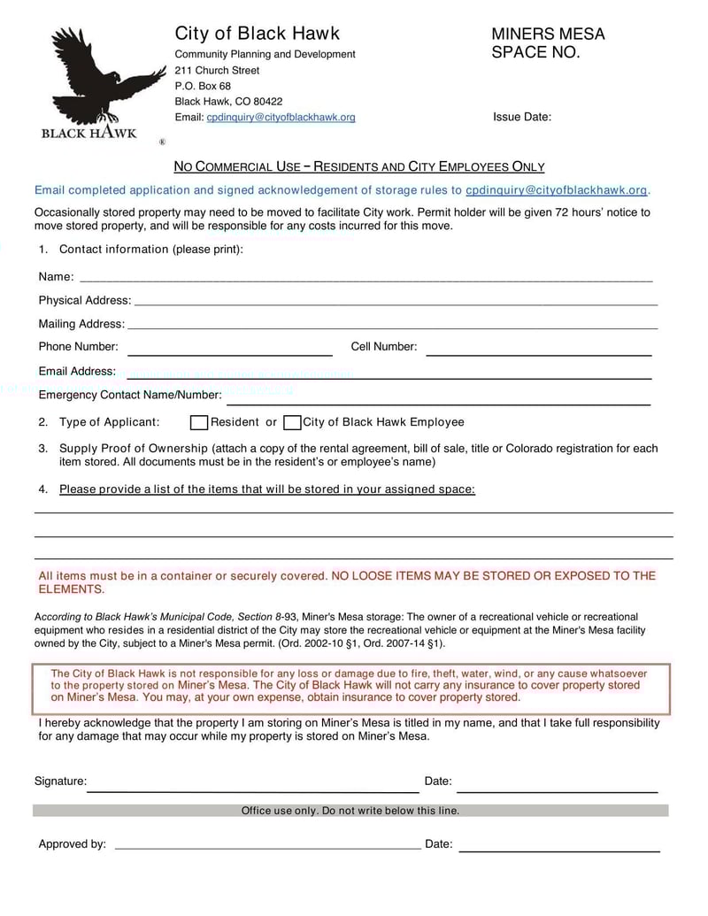 Large thumbnail of City of Black Hawk Miners Mesa Permit Application and Rules