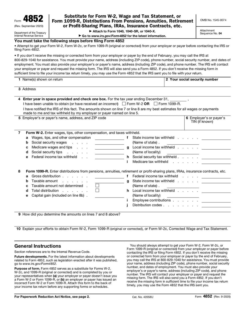 Large thumbnail of Form 4852 - Sep 2020
