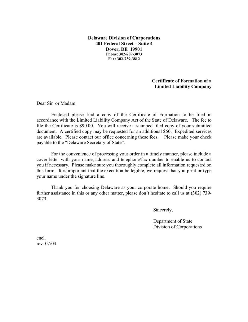 Large thumbnail of Certificate of Formation of a Limited Liability Company - Mar 2012