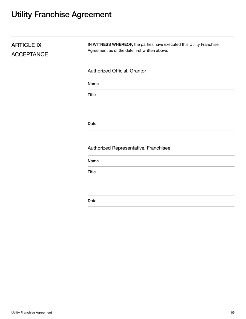 Franchise Agreement form detailing franchisor–franchisee rights and obligations