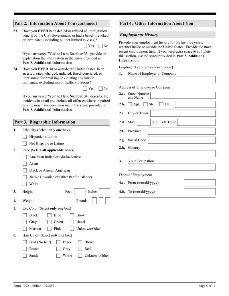 Large thumbnail of Form I-192 - Jul 2021