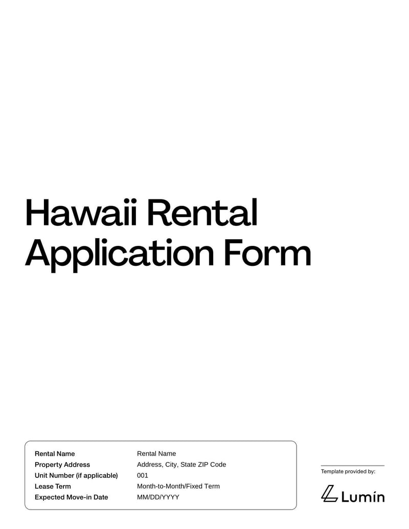 Rental Application Form Hawaii for applying to lease in Hawaii