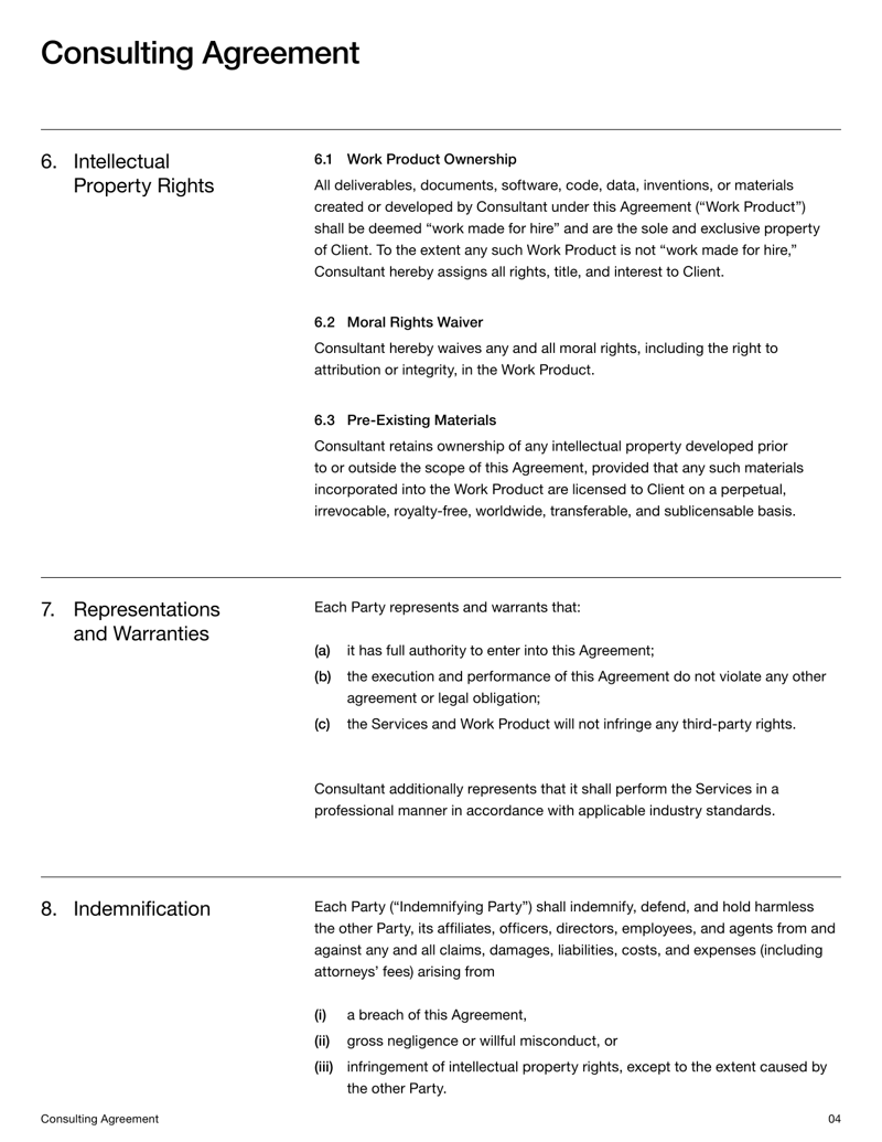 Consulting Contract Template for documenting scope, payments and legal terms between client and consultant