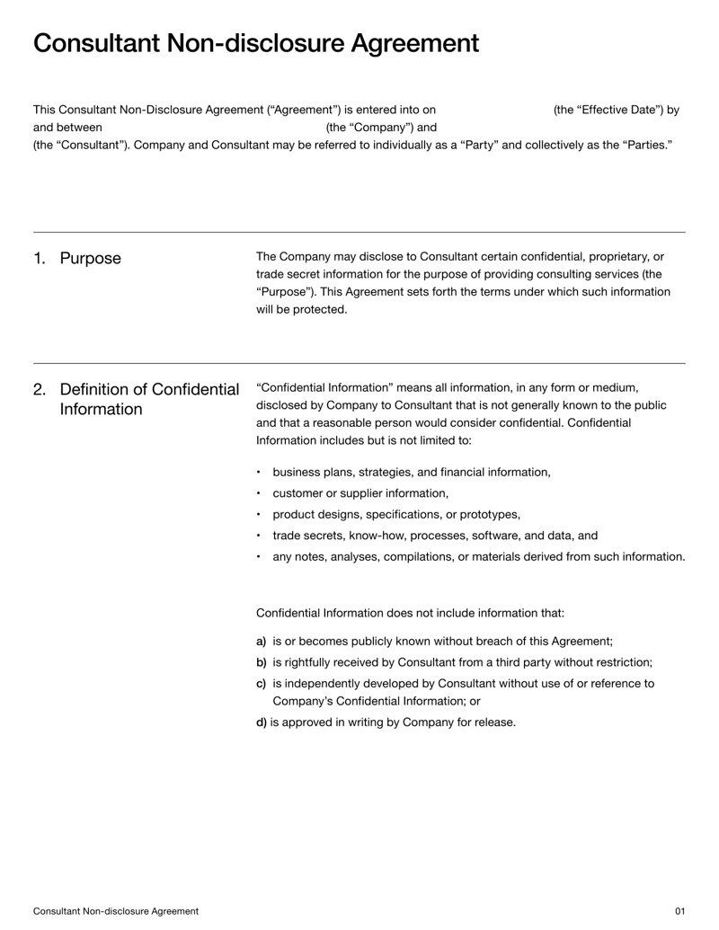 Consultant NDA Agreement protecting confidential business information shared during consulting services