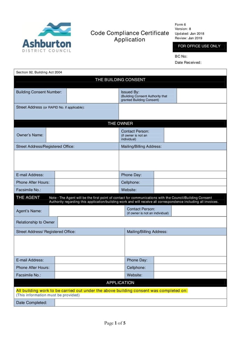 Large thumbnail of BAM 006 Code Compliance Certificate Application - Jan 2018