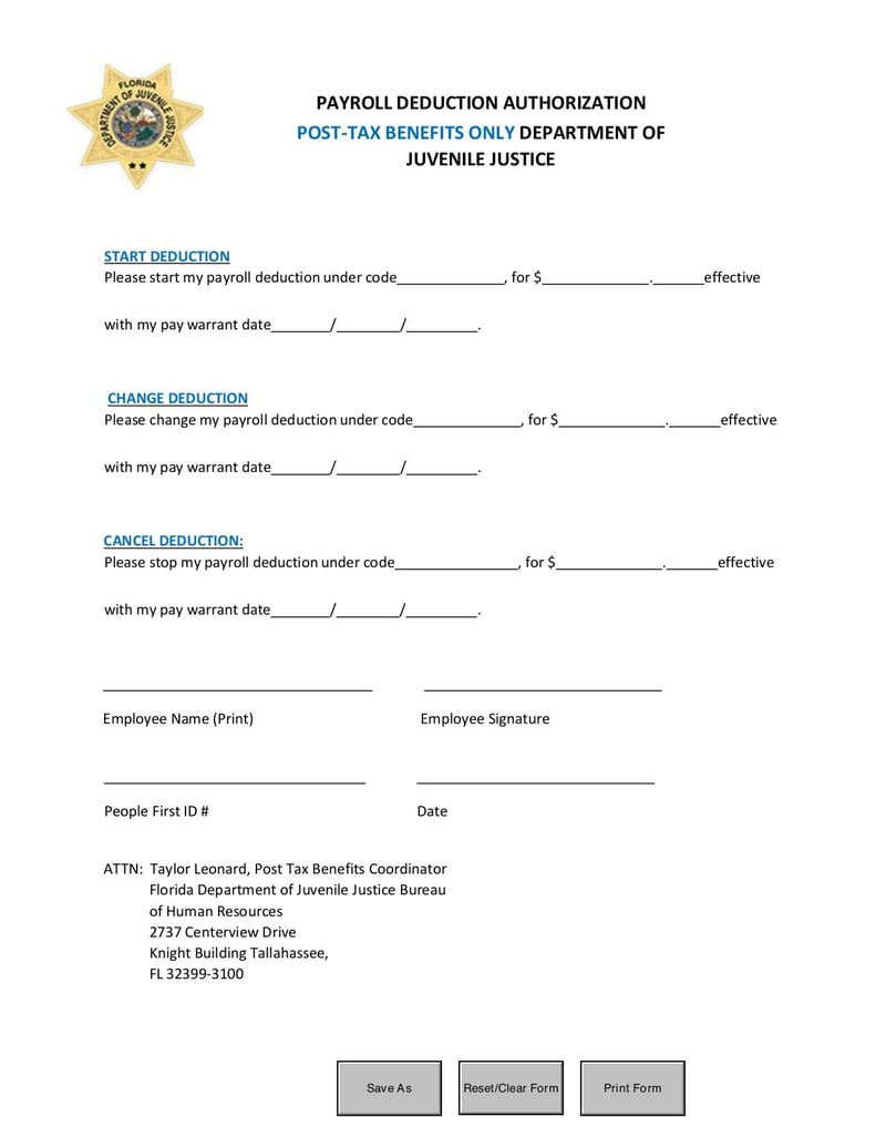 Large thumbnail of Post Tax Benefits Payroll Deduction Authorization Form - Mar 2019