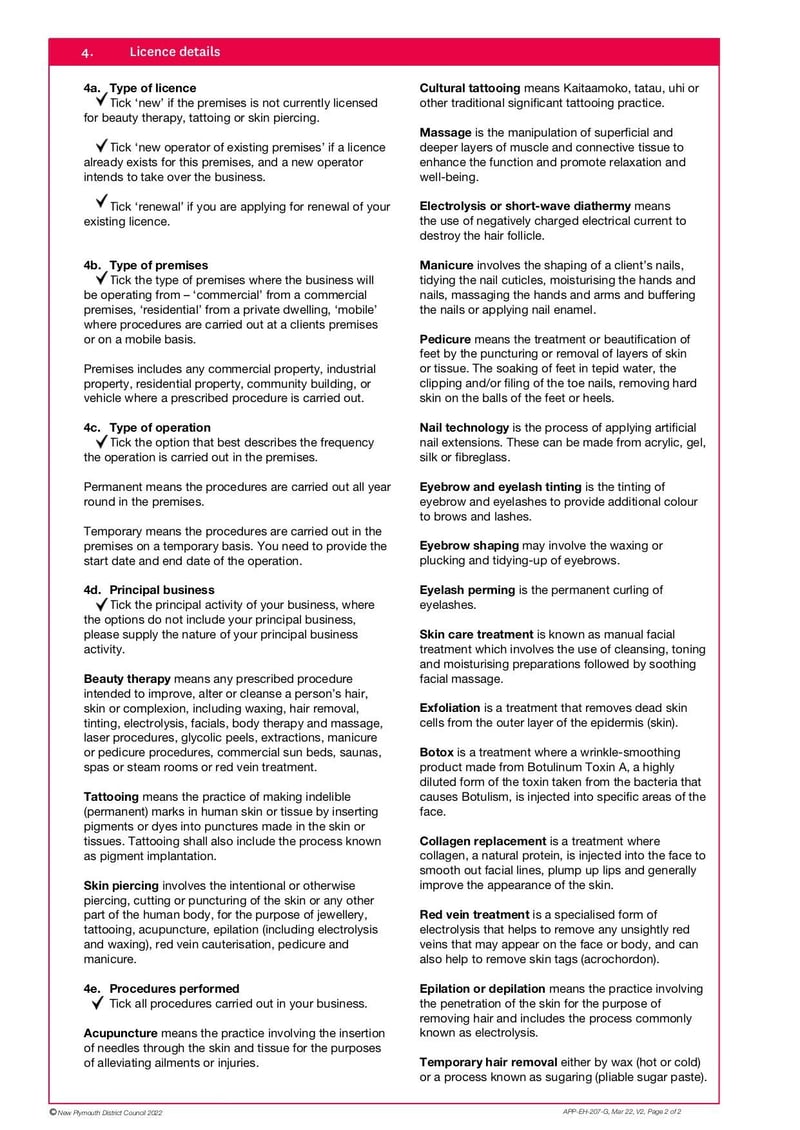 Large thumbnail of Application for Beauty Therapy, Tattooing and Skin Piercing Licence - Mar 2022