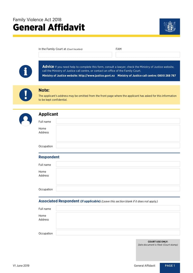 Large thumbnail of General Affidavit Family Violence Act - Jun 2019