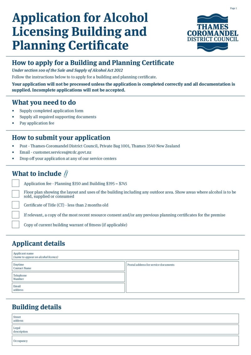 Large thumbnail of Application for Alcohol Licensing Building and Planning Certificate - Nov 2019