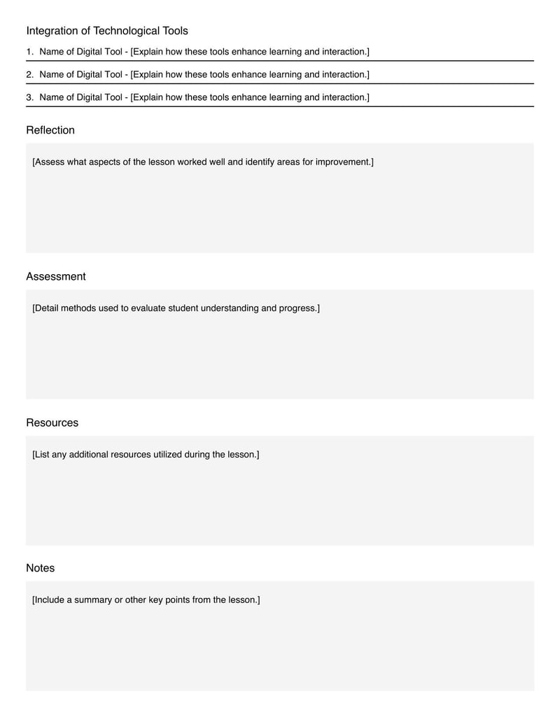 Lesson Plan Template providing a structured outline for educators to plan instructional activities