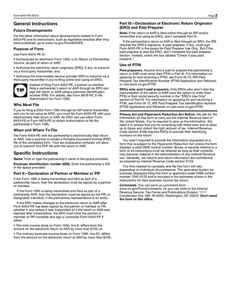 Large thumbnail of Form 8453-PE - Jan 2022