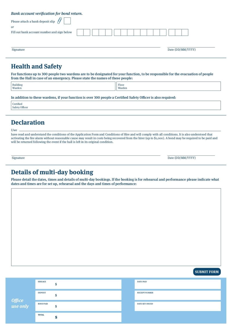 Large thumbnail of Whangamata War Memorial Hall Hire Application Form - Jul 2021