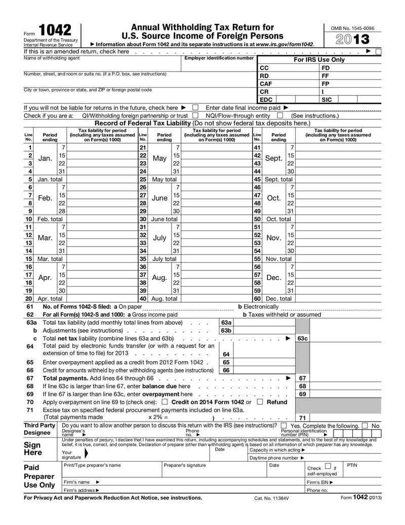 Large thumbnail of Form 1042 - Nov 2013