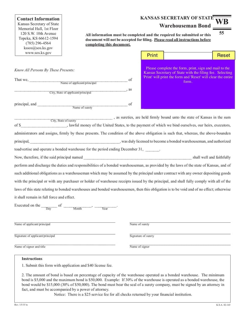 Large thumbnail of Bonded Warehouse License Application and Instructions - Jan 2015