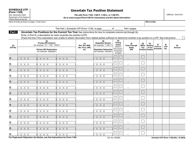 Large thumbnail of Schedule UTP (Form 1120) - Dec 2022