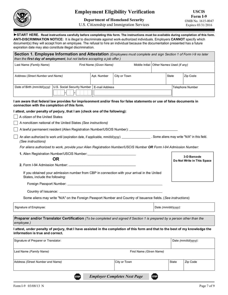 employment eligibility verification form i-9 | fill and sign