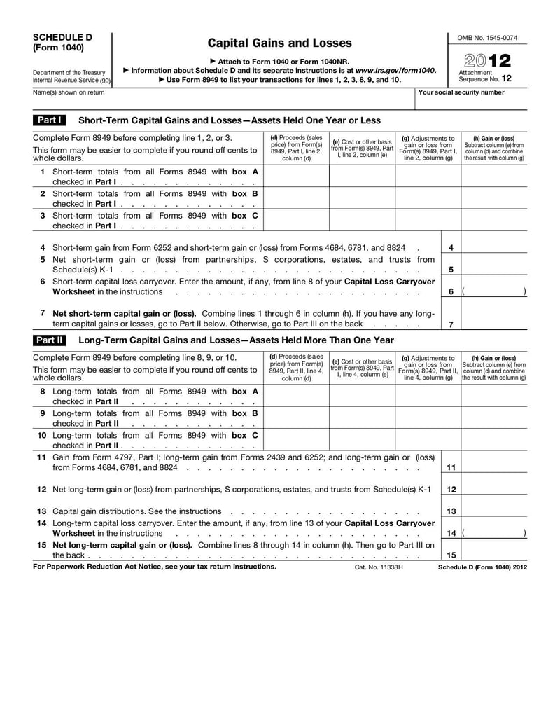 Large thumbnail of Form 1040 (Schedule D) - Jan 2012