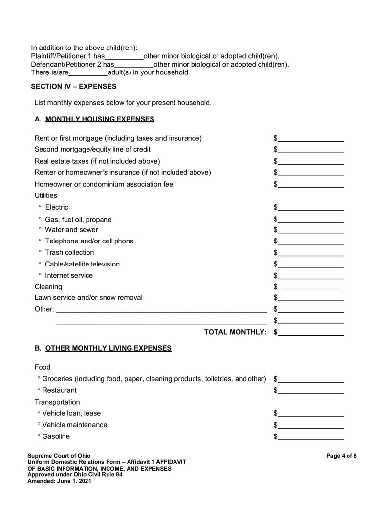 Large thumbnail of Affidavit 1 of Basic Information, Income, and Expenses - Jul 2021
