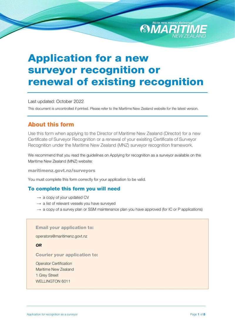 Large thumbnail of Application New or Renewal of Recognition as a Surveyor MNZ Form - Jan 2023