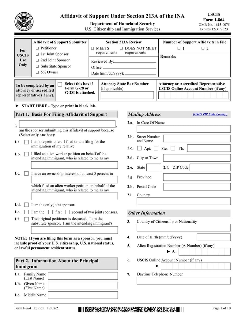 Large thumbnail of Form I-864 - Aug 2021