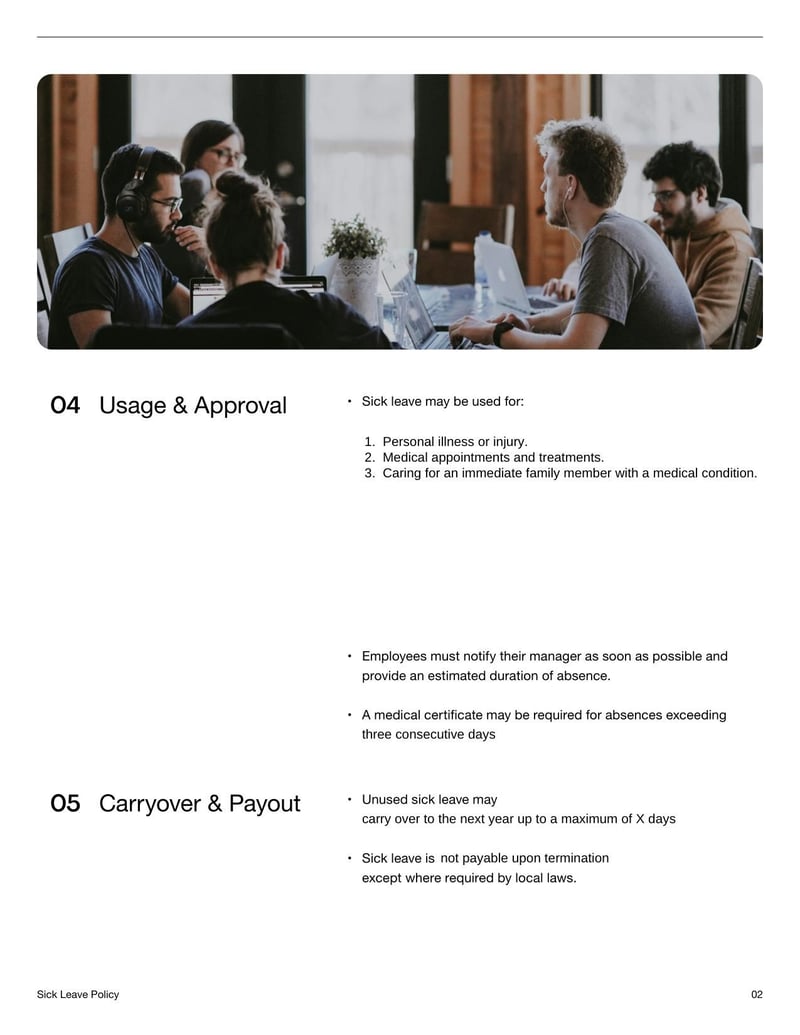 Sick Leave Policy Template for establishing guidelines on employee absences due to illness