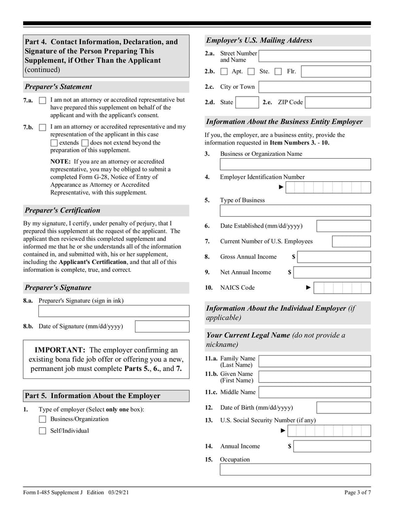 Thumbnail of Form I-485 Supplement J - Feb 2023 - page 2