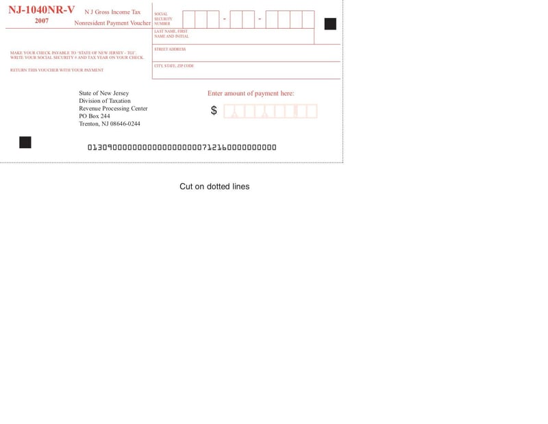 Large thumbnail of Form NJ-1040NR-V - Dec 2007