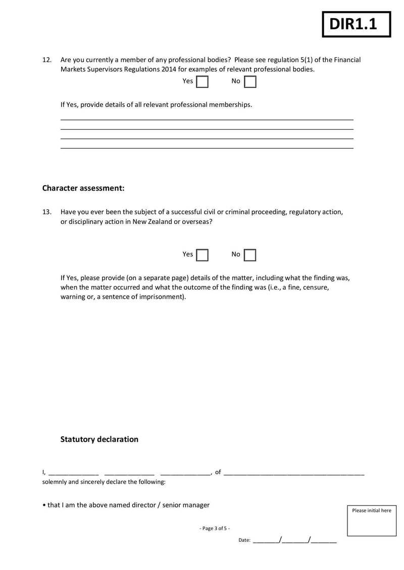 Large thumbnail of Director/Senior Manager Statutory Declaration Form - Jan 2017