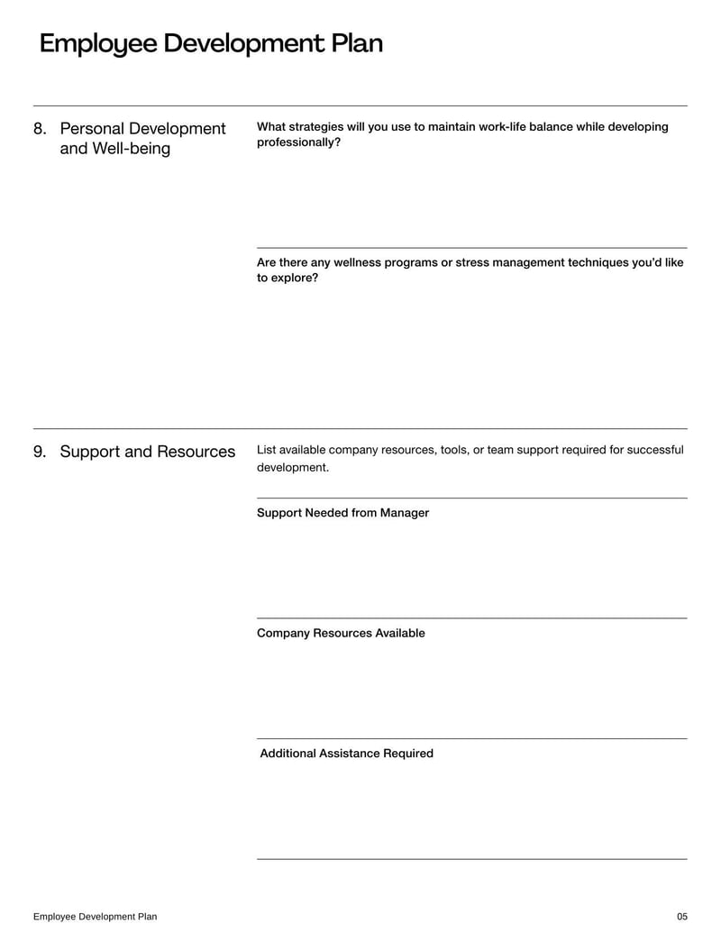 Employee Development Plan outlining strategies for an employee's professional growth and skill enhancement