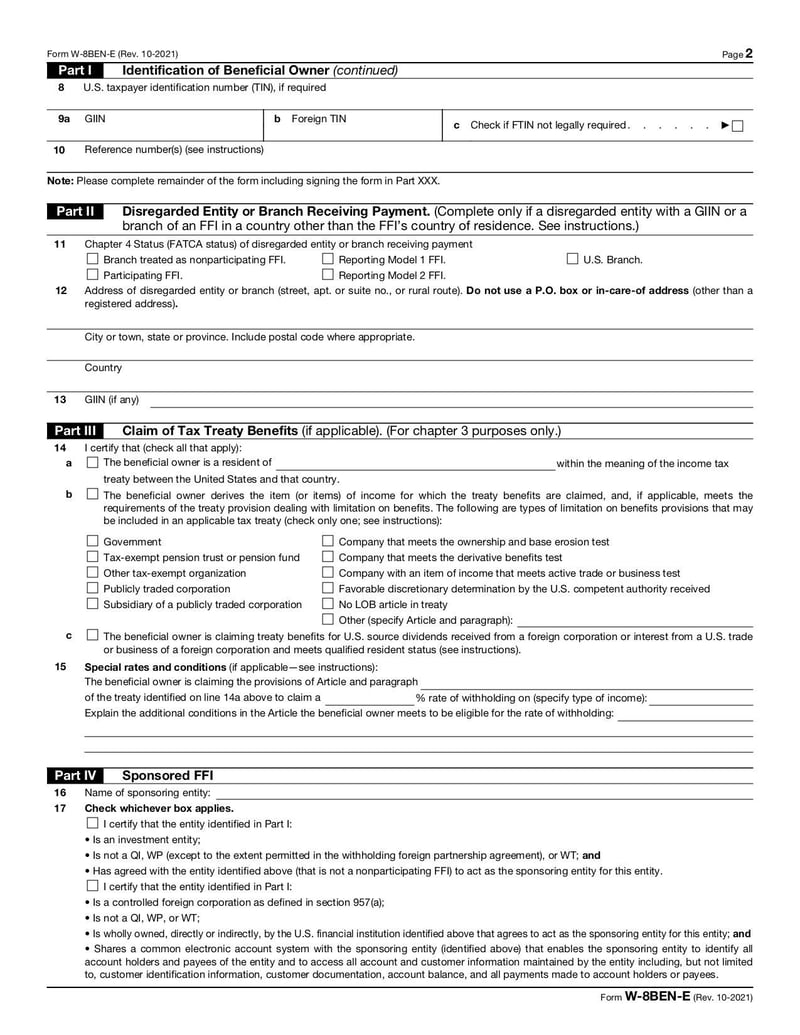 Large thumbnail of Form W-8BEN-E - Oct 2021