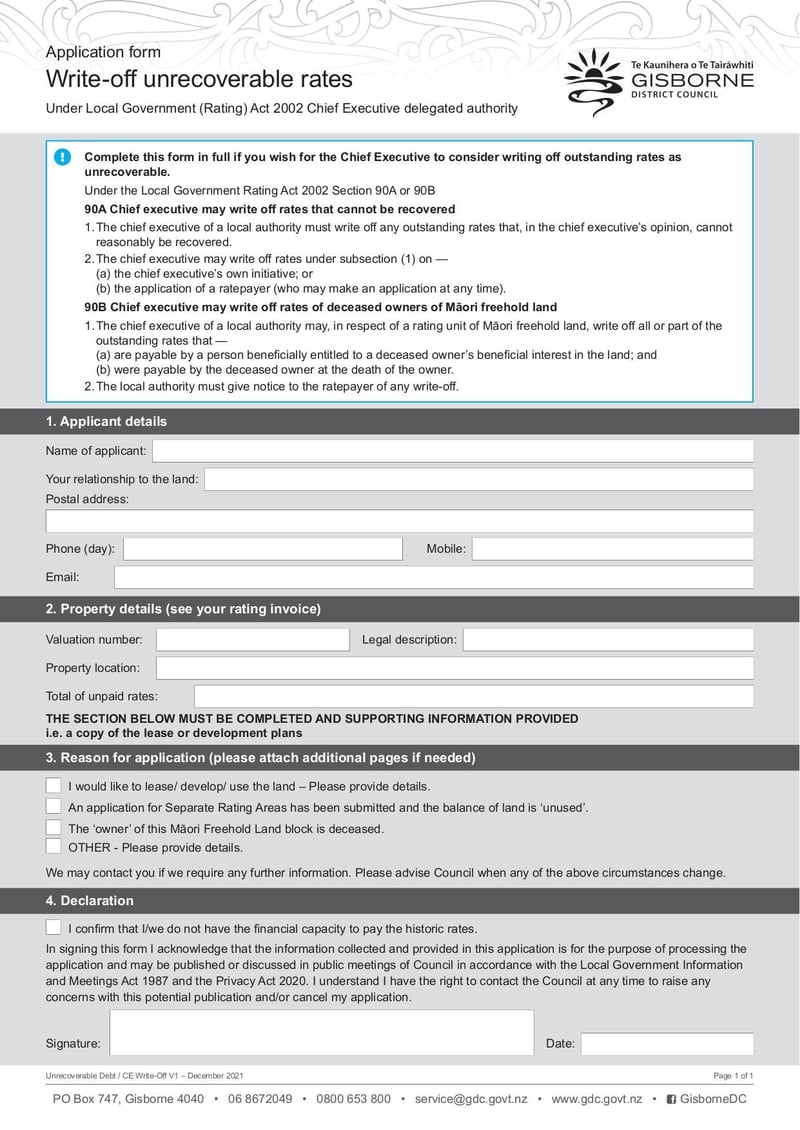 Large thumbnail of Application Form Write-Off Unrecoverable Rates - Dec 2021
