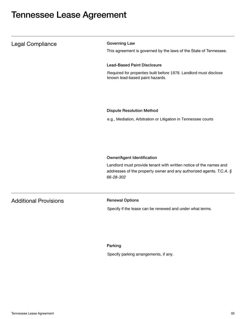 Large thumbnail of Tennessee Lease Agreement Template