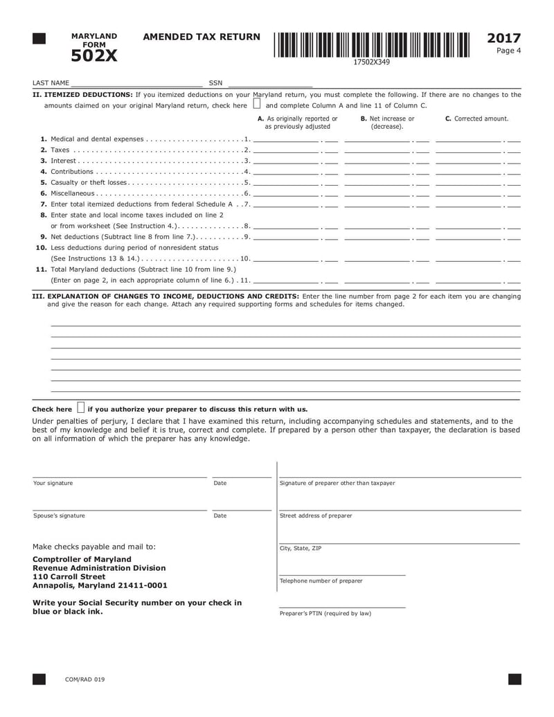 Large thumbnail of Maryland Form 502X - Dec 2017