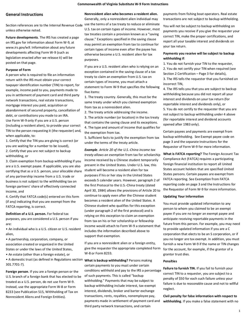 Large thumbnail of Virginia Substitute Form W-9 - Sep 2014