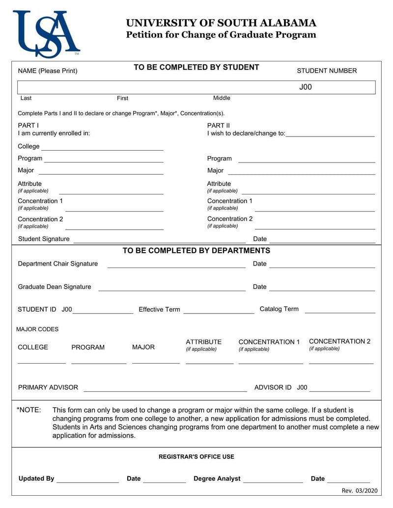 Large thumbnail of University of South Alabama Petition for Change of Graduate Program