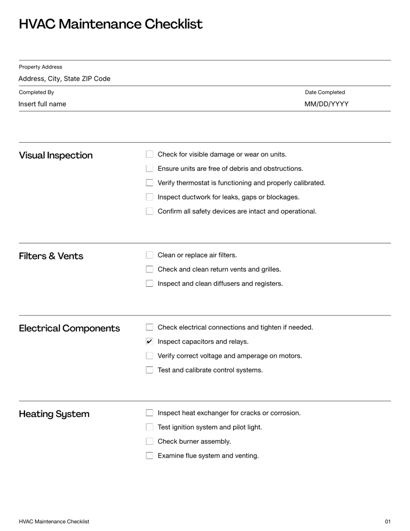 HVAC Maintenance Checklist covering essential tasks for residential and commercial systems